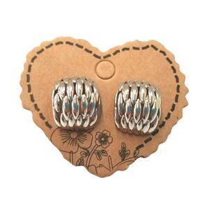 Vintage Art Deco Style Baguette Wave C Hoop Earrings Silver Tone Post